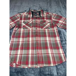 Prana Men’s Flannel Shirt Red Gray‎ Flannel Sz M Button Up Outdoor Gorpcore Hike